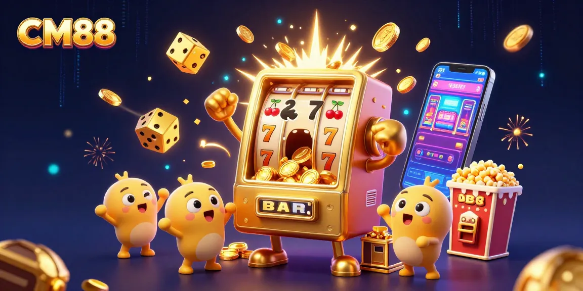 Spin the reels at CM88 and win thrilling jackpots amid festive coins and cheering machines.