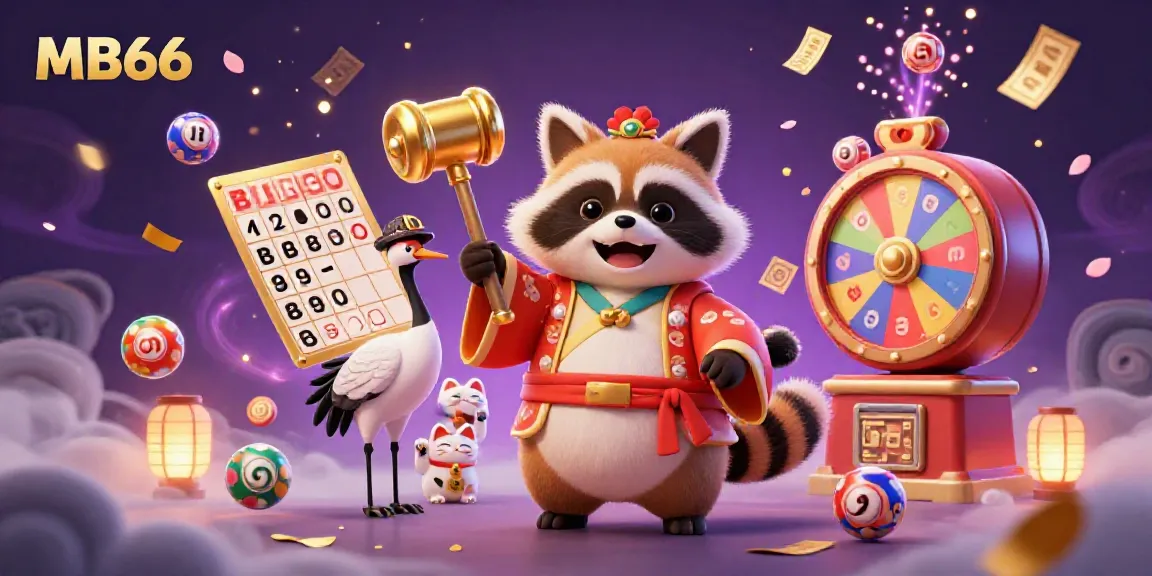 Experience excitement with MB66 as a cheerful tanuki and lucky symbols fill the casino scene with vibrant energy.