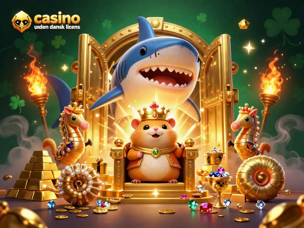 Experience the excitement at a casino uden dansk licens featuring a golden hamster king and treasure.