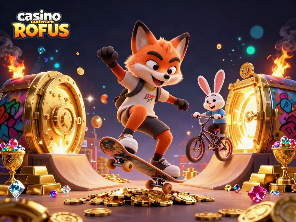 Experience exciting gameplay at casino uden om ROFUS, featuring vibrant characters and shimmering treasures.