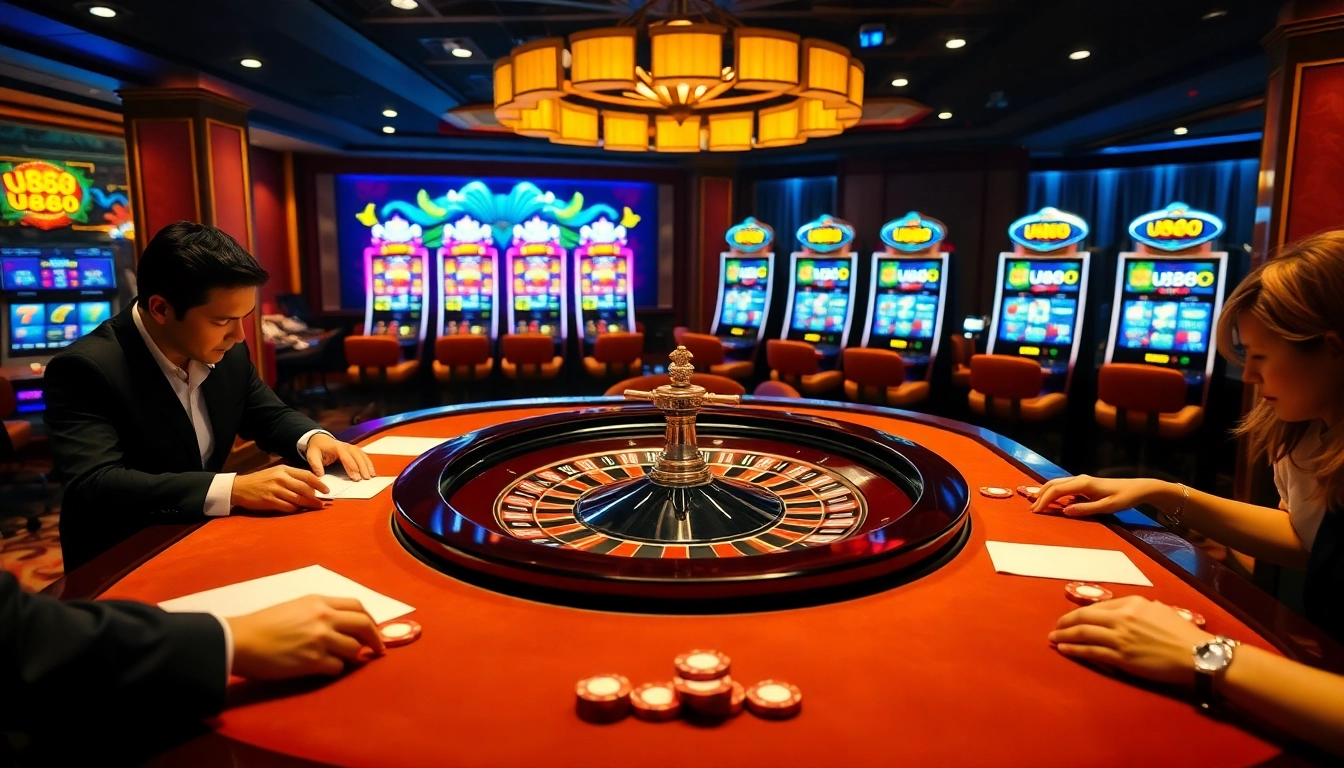 Experience the thrill of betting at U888 with vibrant casino visuals of games and excitement.