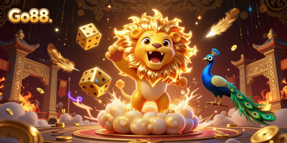 Play exciting games at Go88. with golden treasures and vibrant casino elements in a dazzling scene.
