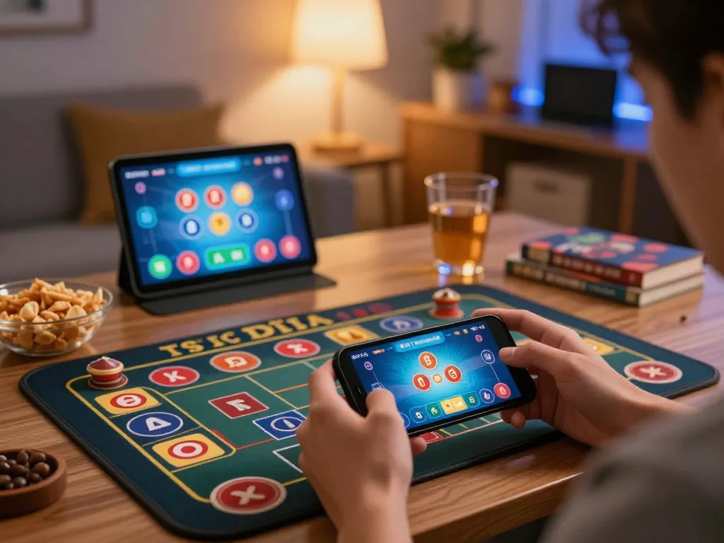 Engaging in a mobile xocdiaonline gaming session, showcasing strategic bets and a relaxed home environment.