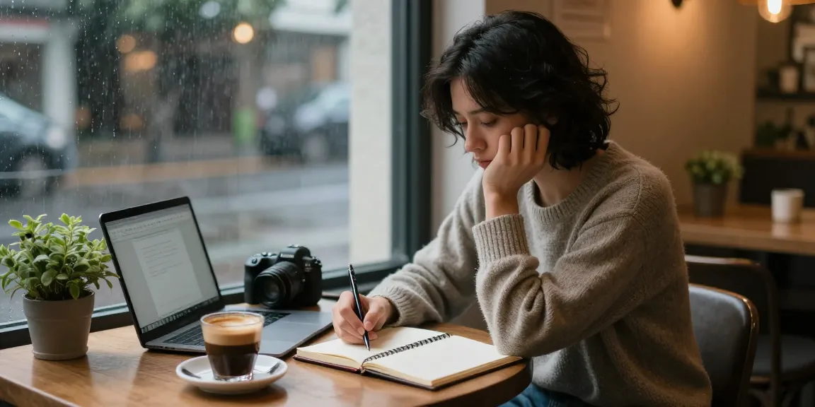 Rokok88 reflects on personal struggles in a cozy café scene.