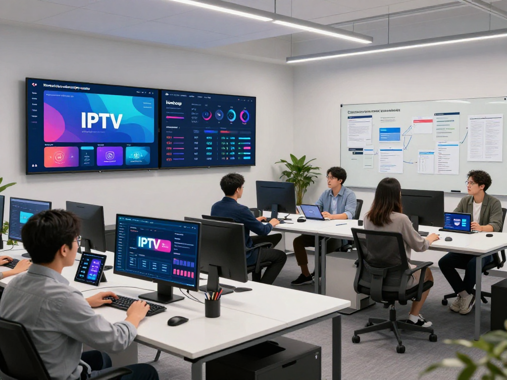 "IPTV subscription reseller analytics and cloud solutions in a tech workspace."