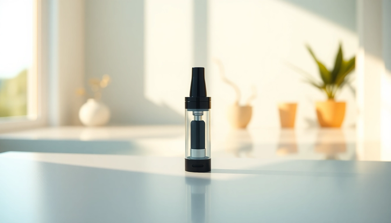 Buy DMT online with this elegant vape cartridge against a serene backdrop.