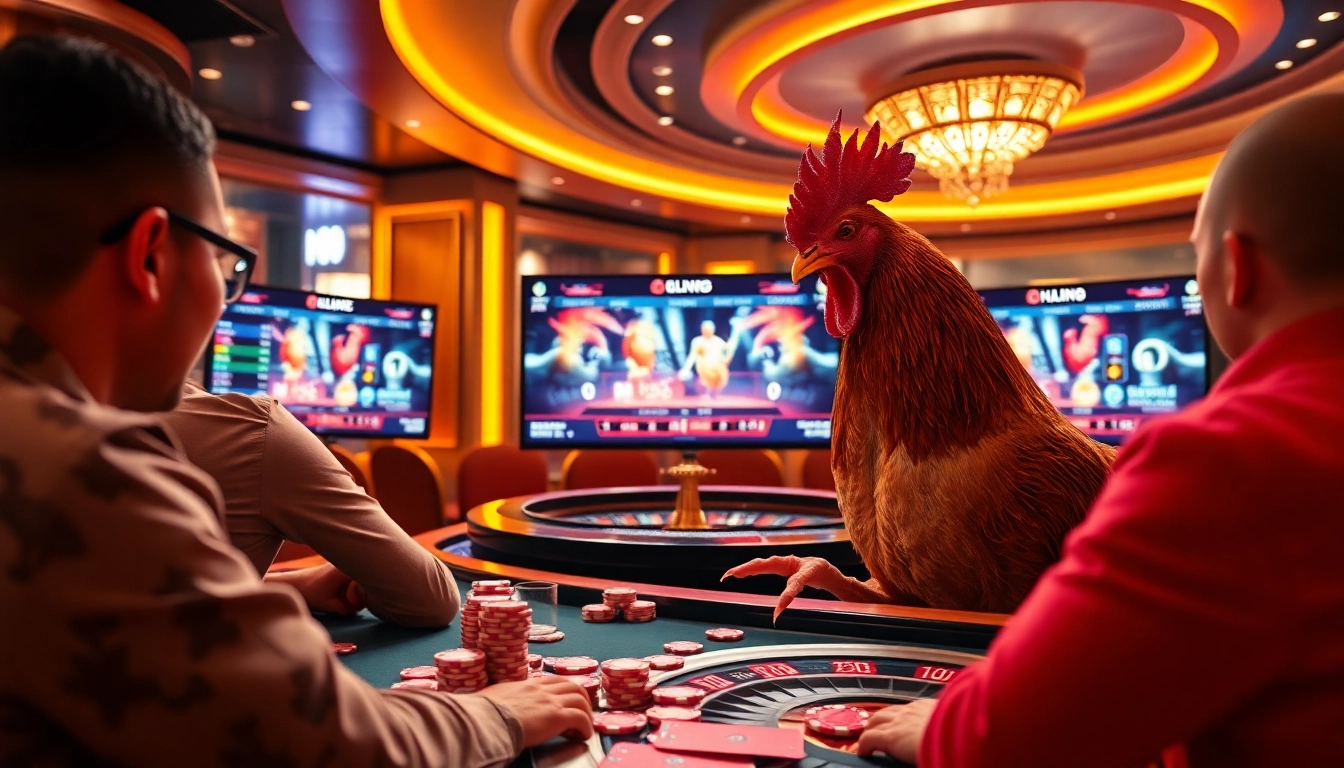 Watch live chicken fights and place bets at https://bj88daga.dev/ in a vibrant casino atmosphere.