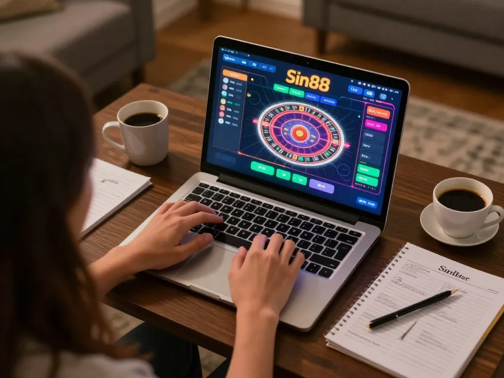 Engaged player enjoying online roulette on Sin88, showcasing a strategic gaming setup.