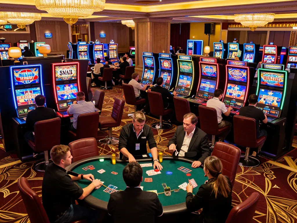 MAY88 players engaged in thrilling poker games with vibrant casino ambiance and dynamic action