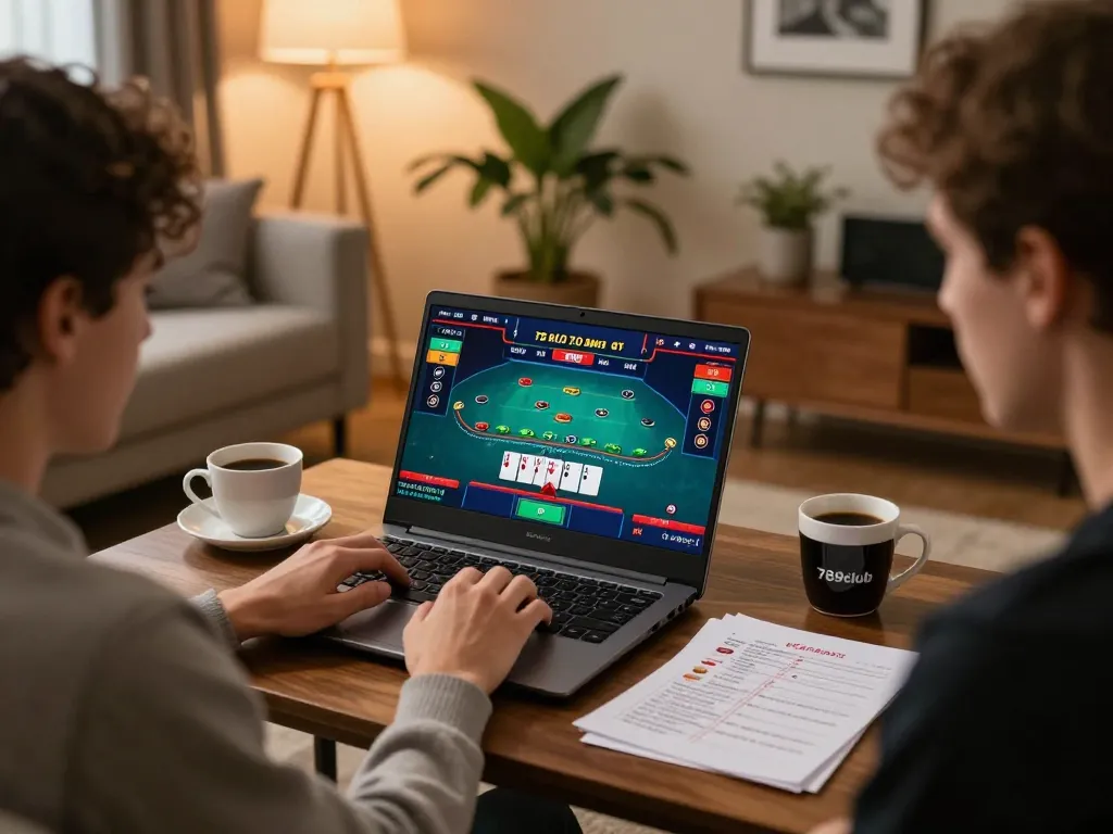 Player strategizing game moves while enjoying blackjack at 789club from home.