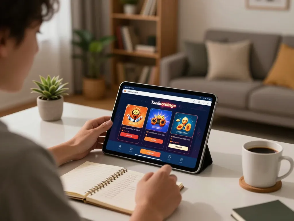 Player engaging with the taixiuonlinego app on a tablet in a cozy living room setup, showcasing online casino gaming features.