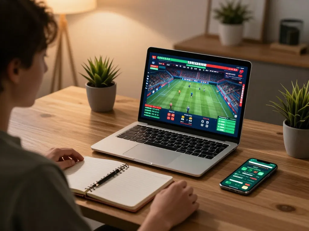 Person engaging in Sbo top online sports betting from home, showcasing dynamic live odds.