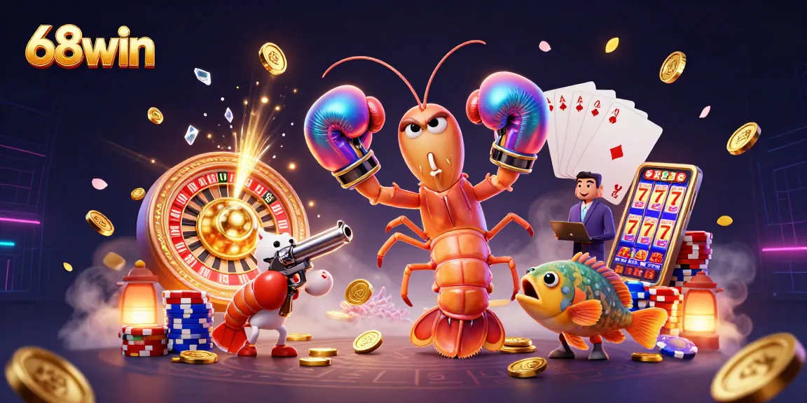Play thrilling games at 68win with vibrant illustrations showcasing an exciting casino environment.
