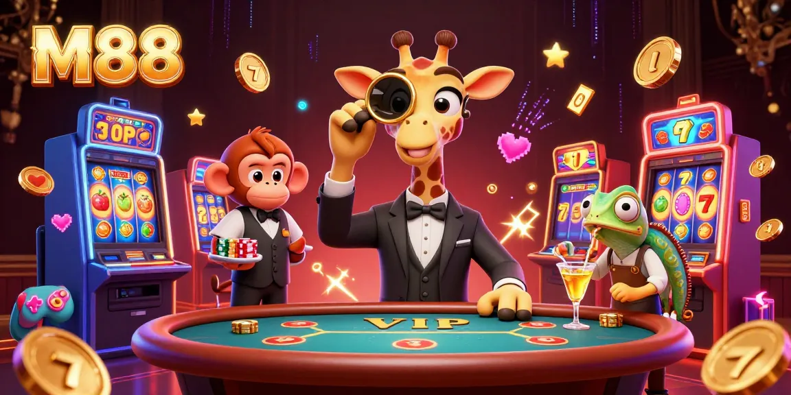 M88 offers exciting casino adventures featuring a high-roller giraffe, creating a vibrant gambling atmosphere.