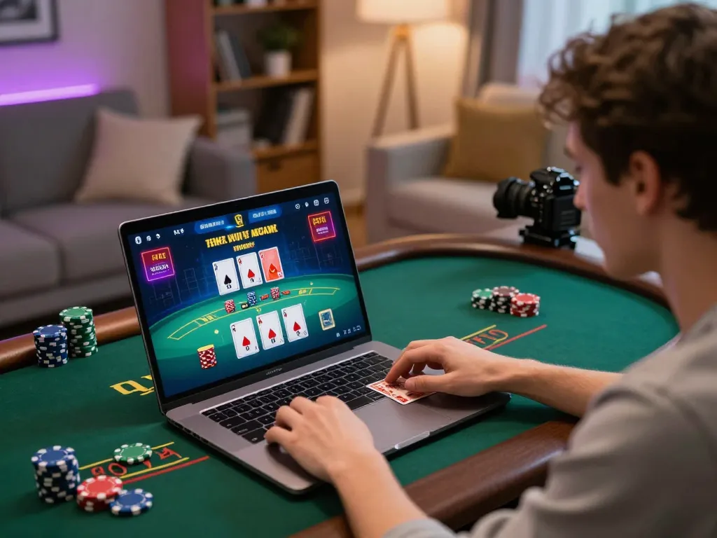 Engaging in online casino action with debet while strategizing over live dealer blackjack interface.