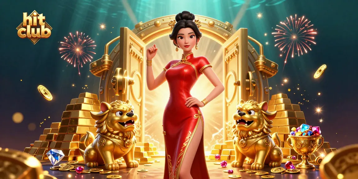 Experience the excitement of hit club with a glamorous scene featuring a cheongsam-clad woman and golden treasures.