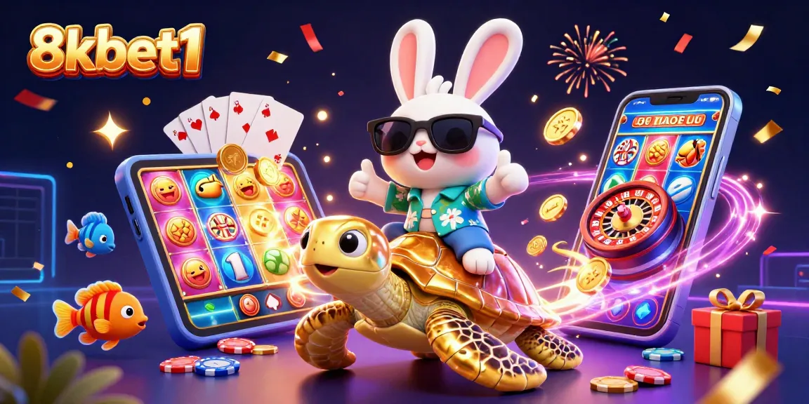 Spin winning slots at 8xbet1 with a lucky rabbit and a treasure-filled underwater scene.