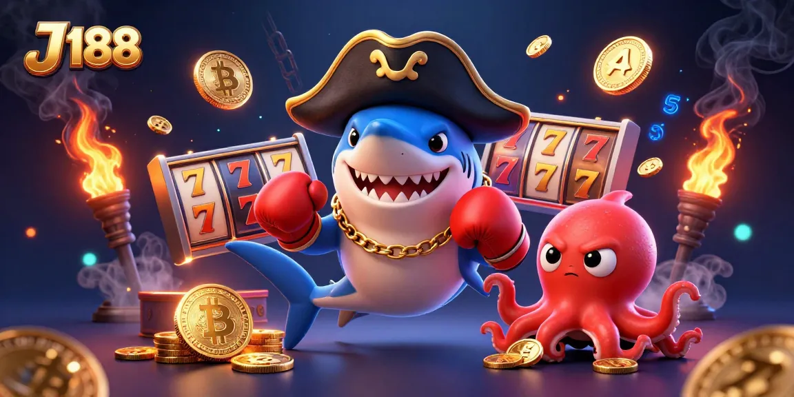 Engage with J 188's exciting pirate-themed slot games featuring vibrant characters and glowing coins.
