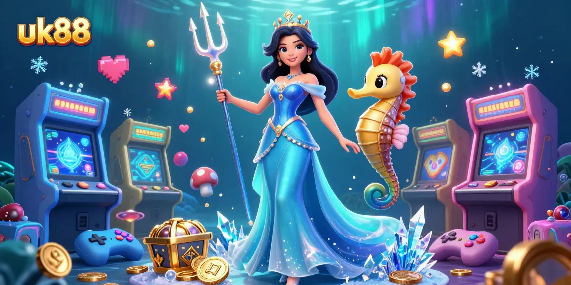 uk88 players winning big with colorful casino elements and enchanting underwater treasures.