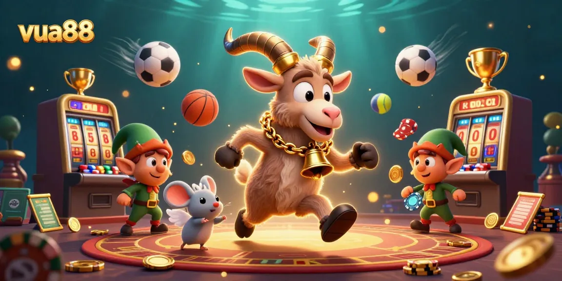 Experience thrilling bets at vua88 with a lively casino scene featuring a Krampus goat and mischievous gremlins.