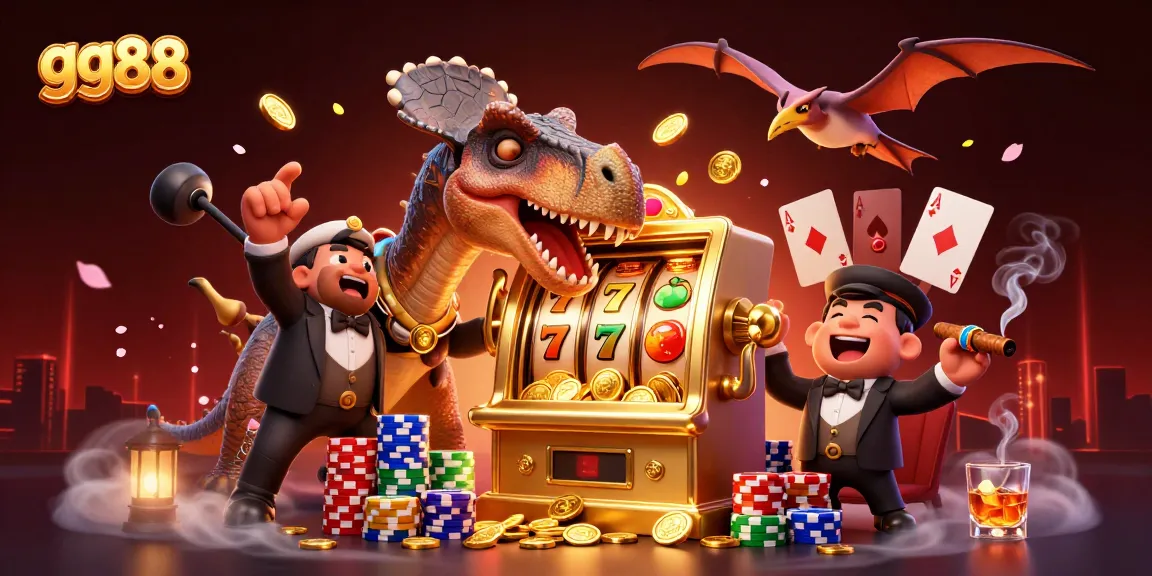 gg88 showcases a pachycephalosaurus jackpot celebration with thrilling casino elements.
