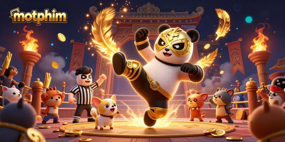 Bet on thrilling action with motphim's panda wrestling scene, showcasing dynamic gaming excitement.