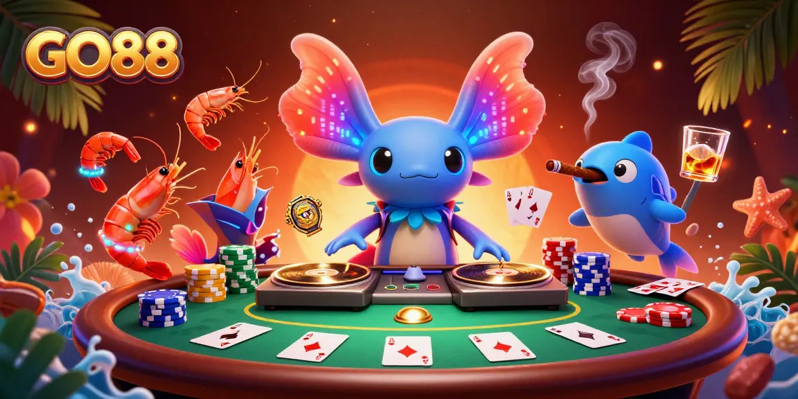 Experience the vibrant GO88 casino with lively 3D characters spinning and engaging in the ultimate gambling excitement.