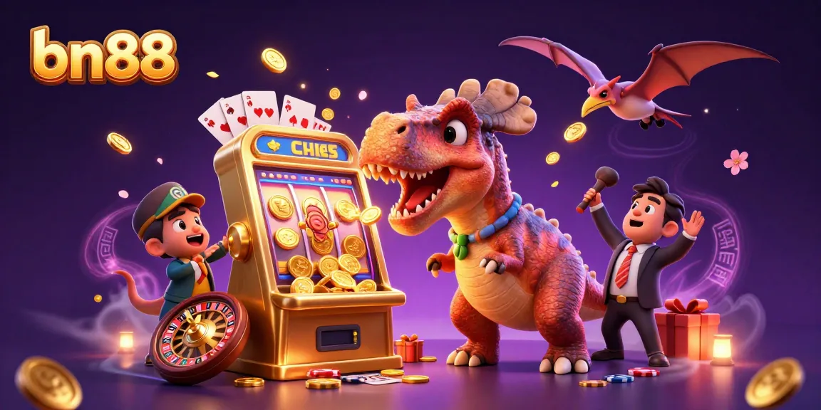 Experience the excitement of bn88 with vibrant characters and dynamic casino elements in a thrilling gaming scene.