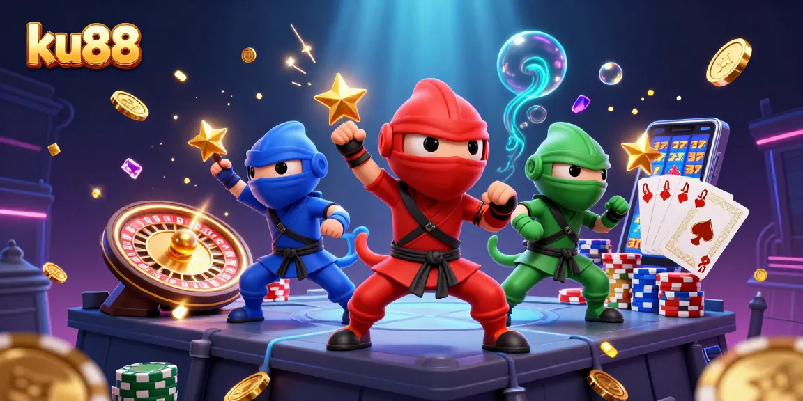 Experience epic wins at ku88 with a dynamic scene showcasing 3D ninja chameleons in action.