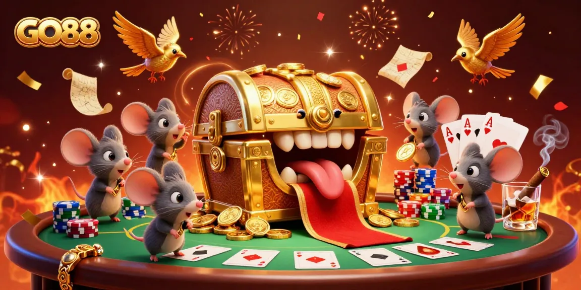 Experience the excitement at GO88 with a vibrant 3D illustration showcasing casino elements and action.