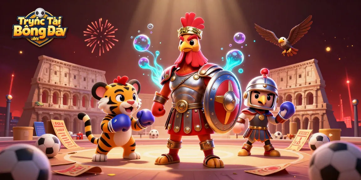 Experience Trực Tiếp Bóng Đá Cakhiatv in a vibrant scene with dynamic sports elements and characters.