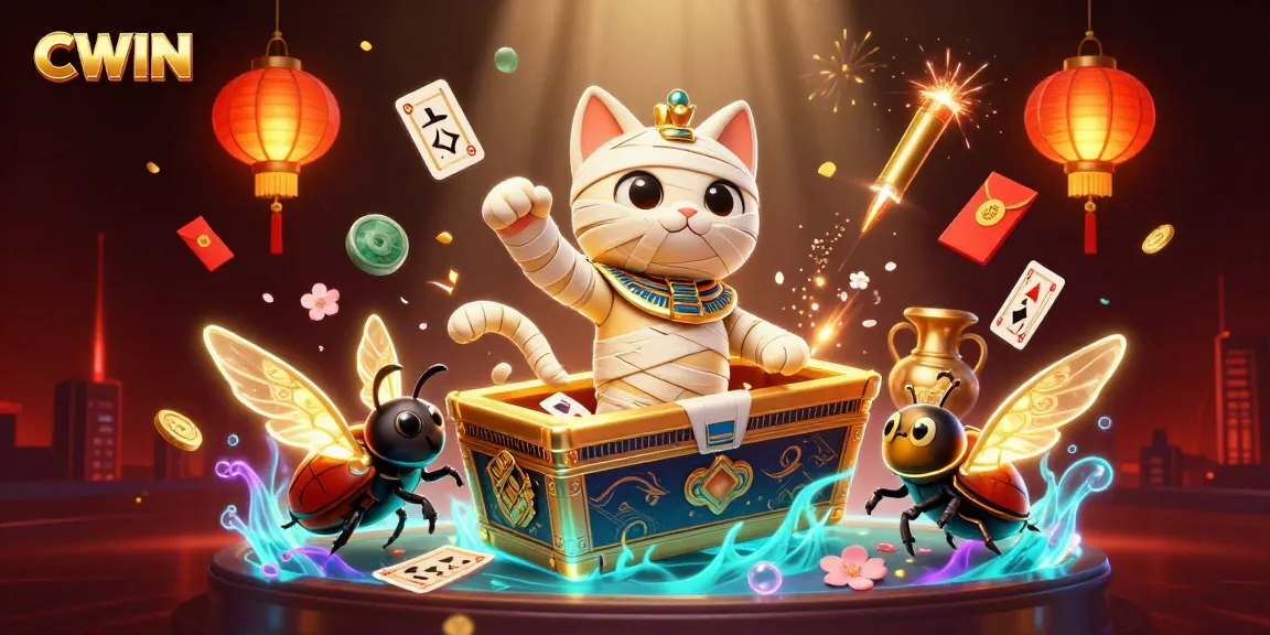 CWIN brings excitement as an Egyptian mummy cat bursts from a sarcophagus in a magical casino.