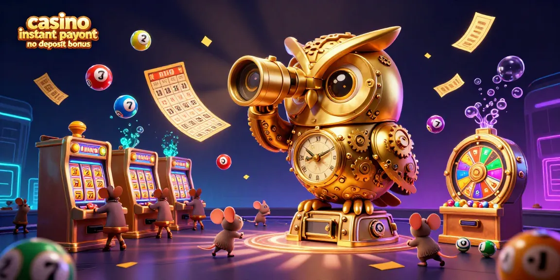 Experience casino instant payout no deposit bonus with vibrant 3D illustration of a golden owl in action.