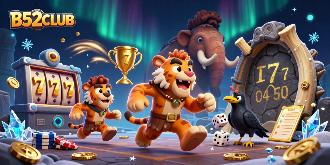 Enjoy thrilling wins at B52CLUB with cavemen and sabertooth tigers in a vibrant casino!