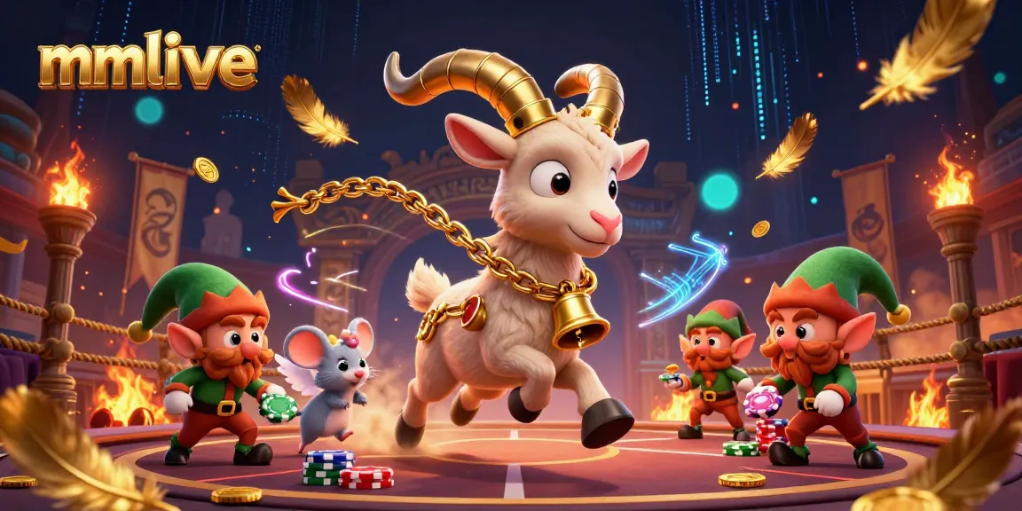 Experience the thrill of mmlive with a lively 3D casino scene featuring a playful Krampus goat.