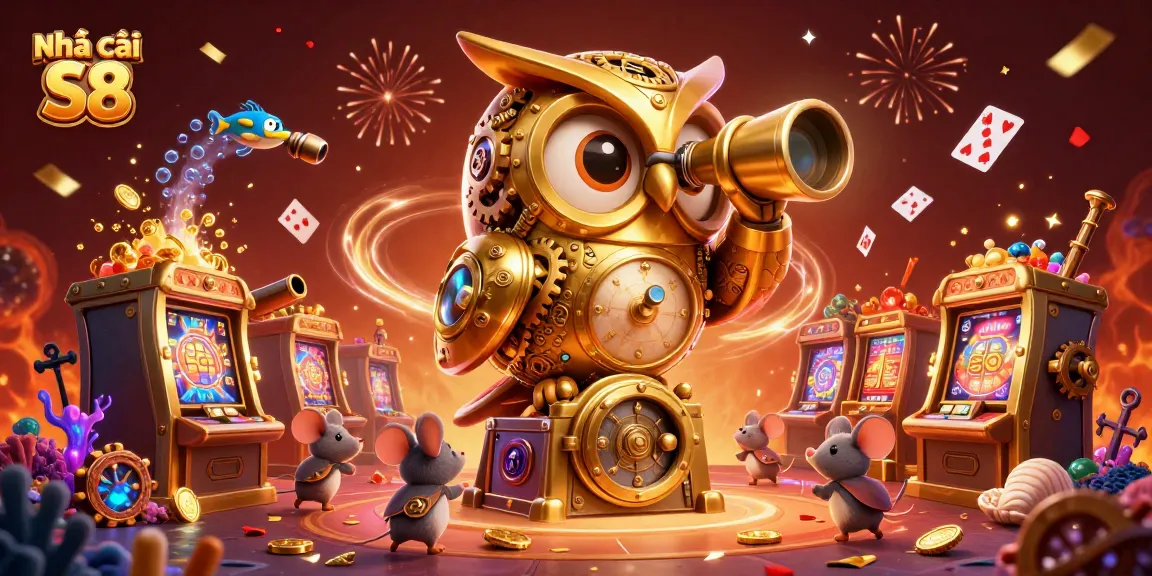 Experience excitement at Nhà cái S8 with action-packed casino elements and animated characters.