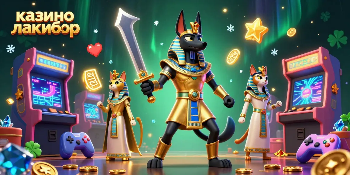 Experience the vibrant action at казино лакибир with Anubis and Bastet in this 3D gaming illustration.