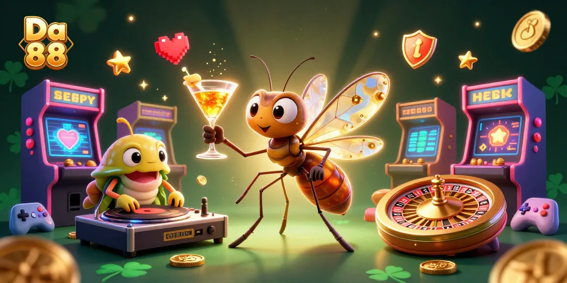 Experience thrilling games at Da 88 with a vibrant casino scene filled with dynamic characters and elements.