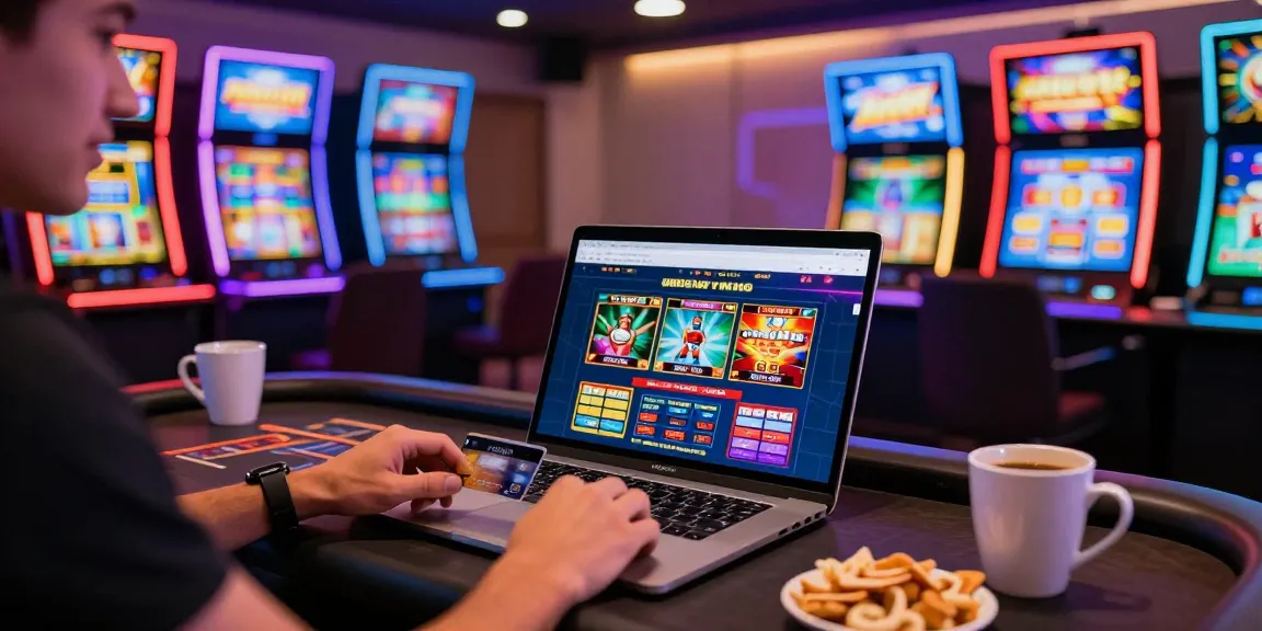 Engaged player exploring online casinos that take credit cards in a vibrant, illuminated environment