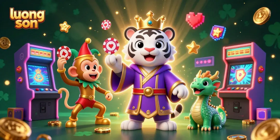 Engage with luong son in a vibrant casino scene featuring a regal tiger and a jester monkey.